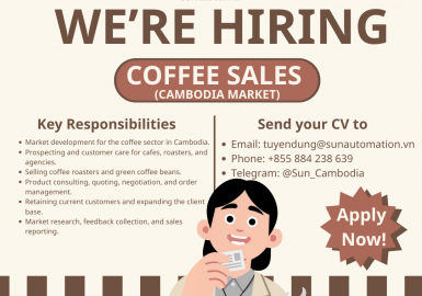 [ជ្រើសរើសបុគ្គលិក] ផ្នែកលក់កាហ្វេ (COFFEE SALES) – រួមដំណើរជាមួយ SUN LEE ក្នុងទីផ្សារកម្ពុជា